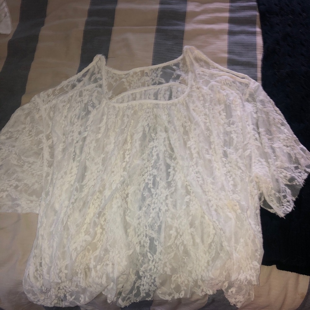 Free People Cold Shoulder White Lace Top